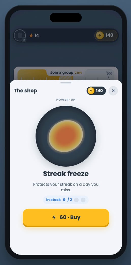 The shop where energy buys a streak freeze